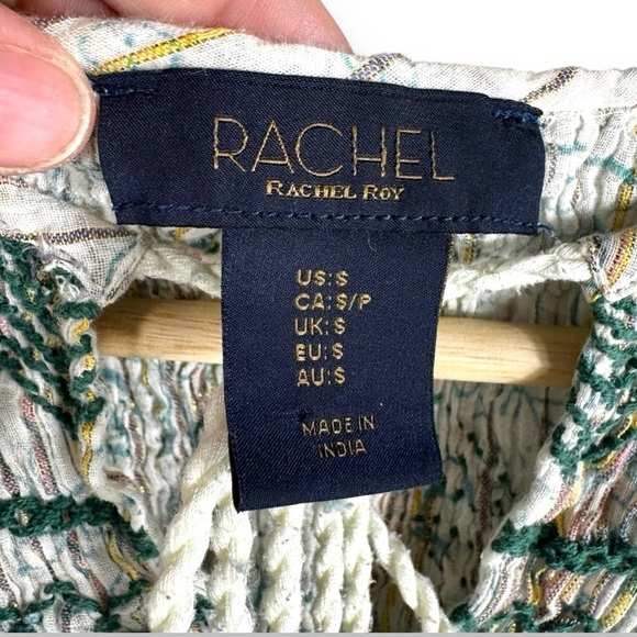 RACHEL Rachel Roy Metallic Embroidered Peasant Top, Neutral Multi, Size Small - Picture 4 of 10